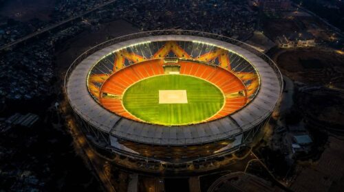 Narendra Modi Stadium aerial view at night