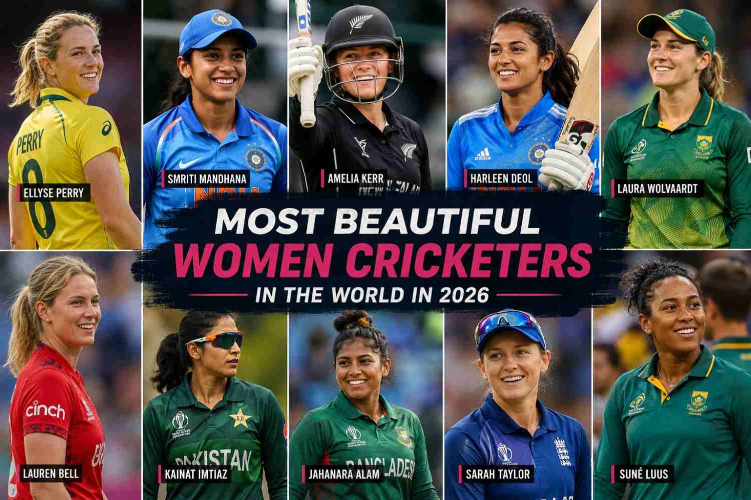 Most beautiful women cricketers in the world in 2026 featured in an international cricket collage